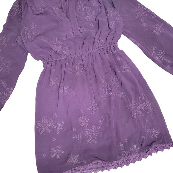 Chelsea & Violet Purple Embroidered Long Sleeve Dress Size S v neck floral - Picture 5 of 5